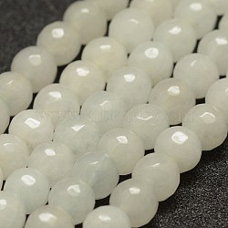 Faceted Natural White Jade Beads Strands, Round, 6mm, Hole: 1mm, about 56~58pcs/strand, 14 inch(35.6cm)(X-G-F448-6mm)