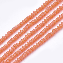 Opaque Solid Color Glass Beads Strands, Faceted, Rondelle, Salmon, 2~2.5x1~1.5mm, Hole: 0.5mm, about 180~190pcs/strand, 13.7 inch~13.9 inch(X-GLAA-S178-14A-06)