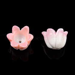 Natural Shell Bead Caps, 6-Petal, Lily of the Valley, Pink, 10x10x6.5mm, Hole: 1mm(SSHEL-N032-57B)