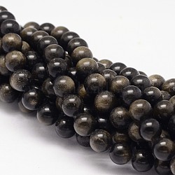 Natural Golden Sheen Obsidian Beads Strands, Round, 8mm, Hole: 1mm, about 50pcs/strand, 15.75 inch(X-G-K115-13-8mm)