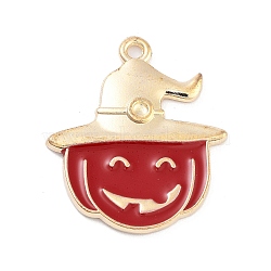 Halloween Theme Light Gold Plated Alloy Enamel Pendants, Cadmium Free & Lead Free, Pumpkin, 25x21x2mm, Hole: 1.6mm(ENAM-M219-14KCG-01)