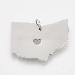 Tarnish Resistant 201 Stainless Steel Pendants, Map of Ohio, Stainless Steel Color, 19.5x25x1mm, Hole: 3mm(STAS-T038-55)