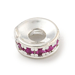 Brass Cubic Zirconia Spacer Beads, Long-Lasting Plated, Lead Free & Cadmium Free, Rondelle, Fuchsia, 6x2mm, Hole: 2mm(KK-L215-004B-S01)