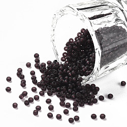 12/0 Grade A Round Glass Seed Beads, Transparent Frosted Style, Purple, 2x1.5mm, Hole: 0.8mm, 30000pcs/bag(SEED-Q006-M27)