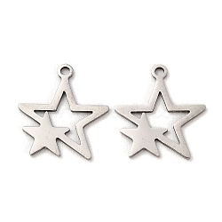 Non-Tarnish 201 Stainless Steel Pendants, Star Charm, Stainless Steel Color, 16x15x1mm, Hole: 1.2mm(STAS-E200-01P)