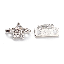 Rack Plating Brass Pave Cubic Zirconia Slide Charms, Cadmium Free & Lead Free, Long-Lasting Plated, Star with Smiling Face Pattern, Platinum, 7x10x5mm, Hole: 1.4mm(KK-G464-02P)