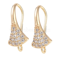 Brass Micro Pave Cubic Zirconia Earring Hooks, Fan, Golden, 17x7.5x8mm, Hole: 1mm(KK-U008-16G)