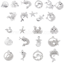 12Pcs 12 Styles Alloy Rhinestone Pendants, Lead Free & Cadmium Free, Mixed Shape, Platinum, 14~25x13~23x2~3.5mm, Hole: 1.6~1.8mm, 1pc/style(FIND-TAD0001-02)