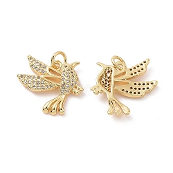 Brass Micro Pave Cubic Zirconia Pendants, Bird Charm, with Jump Ring, Real 18K Gold Plated, 20x17x3mm, Hole: 3mm(ZIRC-I063-37G)