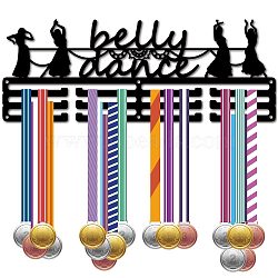 Fashion Iron Medal Hanger Holder Display Wall Rack, 3-Line, with Screws, Black, Belly Dance, Human, 150x400mm, Hole: 5mm(ODIS-WH0037-214)