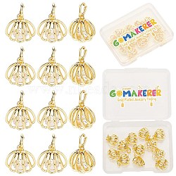 12Pcs Rack Plating Brass Clear Cubic Zirconia Pendants, Long-Lasting Plated, Cadmium Free & Lead Free, with Jump Rings, Shell Shape, Real 18K Gold Plated, 12.5x12.5x7mm, Hole: 4mm(KK-GO0001-78)