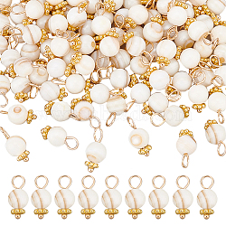 100Pcs Natural Freshwater Shell Charms, with Golden Tone Alloy & Brass Findings, Round, Old Lace, 12.5x6mm, Hole: 3mm(FIND-AR0003-25)