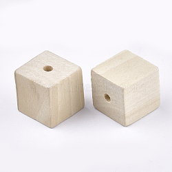 Natural Wood European Beads, Large Hole Beads, Cube, Antique White, 24~25x24~25x24~25mm, Hole: 4.5mm(WOOD-T013-25mm)