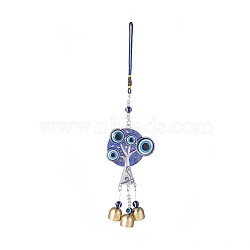 Handmade Lampwork Evil Eye Wind Chines, with Resin Rhinestone, Iron Iron  Bell, Resin Bead, Enamel and Nylon Wire, Tree, Blue, 300mm(HJEW-C001-09)