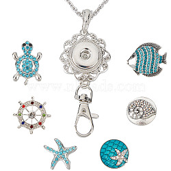 DIY Ocean Theme Office Lanyard ID Badge Holder Necklace Making Kit, Including Fish & Conch & Tortoise Alloy Snap Button & Setings with Clasp, 304 Stainless Steel Cable Chains Necklaces, Mixed Color, 8Pcs/box(DIY-SC0021-49)