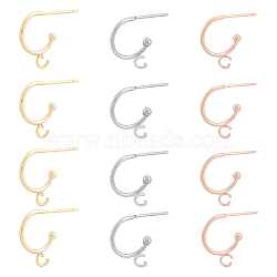 24Pcs 3 Color 304 Stainless Steel Stud Earring Findings, Half Hoop Earrings Findings with Horizontal Loops, with 30Pcs Plastic Ear Nuts, Mixed Color, 15.5x12.5x2.4mm, Pin: 0.7mm, 8Pcs/color(STAS-DC0014-80)
