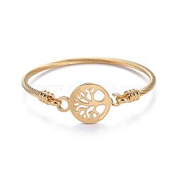 304 Stainless Steel Bangles, Flat Round with Tree of Life, Golden, 2-1/8 inchx2-1/8 inch(5.5x5.3cm)(X-BJEW-L664-016G)