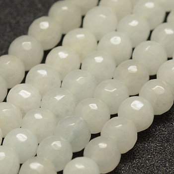 Faceted Natural White Jade Beads Strands, Round, 6mm, Hole: 1mm, about 56~58pcs/strand, 14 inch(35.6cm)
