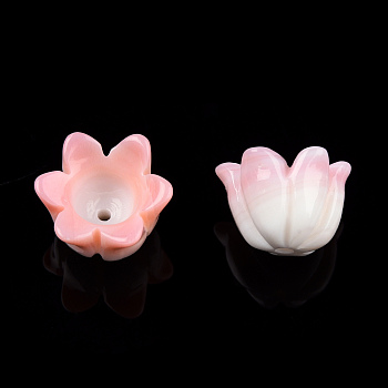 Natural Shell Bead Caps, 6-Petal, Lily of the Valley, Pink, 10x10x6.5mm, Hole: 1mm