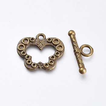 Tibetan Style Alloy Butterfly Toggle Clasps, Nickel Free, Antique Bronze, Butterfly: 19x17x2mm, Hole: 1mm, Bar: 20x8x3mm, Hole: 3mm