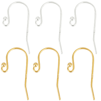 2 Colors 925 Sterling Silver Earring Hooks, Shepherd's Hook Ear Wire, with 925 Stamp, Golden & Silver, 20~21.5x11x1.5mm, 21 Gauge, Pin: 0.7mm, 5 Pairs/color, 10 Pair/box