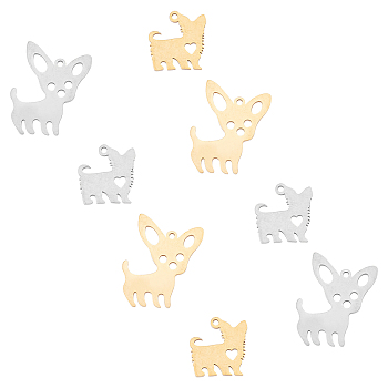 Unicraftale 201 Stainless Steel Pendants, Dog, Golden & Stainless Steel Color, 25x20x1mm, Hole: 1.5mm, 14x15x1mm, Hole: 1.4mm, 16pcs/box