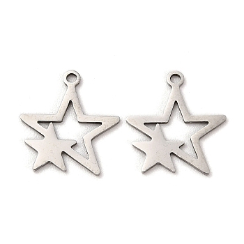 201 Stainless Steel Pendants, Star Charm, Stainless Steel Color, 16x15x1mm, Hole: 1.2mm