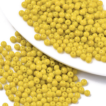 Opaque Colours Glass Beads, Round, Yellow, 4x3mm, Hole: 1mm, about 4500pcs/bag
