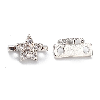 Rack Plating Brass Pave Cubic Zirconia Slide Charms, Cadmium Free & Lead Free, Long-Lasting Plated, Star with Smiling Face Pattern, Platinum, 7x10x5mm, Hole: 1.4mm
