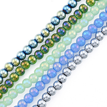 Electroplate Glass Beads Strands, Round, Mixed Color, 3mm, Hole: 0.8mm, about 128~138pcs/strand, 13.39 inch~15.28 inch(34~38.8cm)