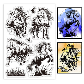 Custom Summer Theme PVC Plastic Clear Stamps, for DIY Scrapbooking, Photo Album Decorative, Cards Making, Horse, 160x110mm