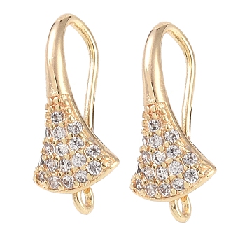 Brass Micro Pave Cubic Zirconia Earring Hooks, Fan, Golden, 17x7.5x8mm, Hole: 1mm