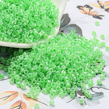 Electroplate Transparent Glass Seed Beads, Ceylon, Cylinder, Spring Green, 2.5x1.6mm, Hole: 1.4mm, about 50398pcs/pound