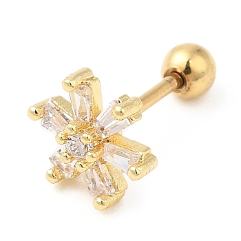 Brass Micro Pave Clear Cubic Zirconia Stud Earrings, with 316 Stainless Steel Pin and Ear Nut, Flower, Golden, 7.5x6.5mm