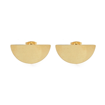 304 Stainless Steel Stud Earring Finding, Real 18K Gold Plated, Half Round, 10.5x21.5mm, Hole: 4mm, Pin: 0.5mm