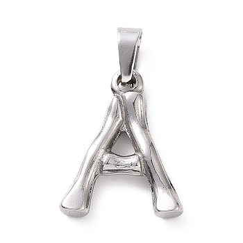 304 Stainless Steel Pendants, Bamboo Style, Stainless Steel Color, Letter.A, 18.5x15x3mm, Hole: 3x7mm