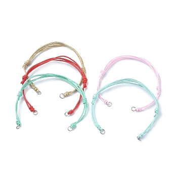 Adjustable Waxed Cotton Cord Bracelet Making, with 304 Stainless Steel Open Jump Rings, Fit for Connector Charms, Mixed Color, 5-1/2~9-3/4 inch(14~24.8cm), Hole: 3.5mm