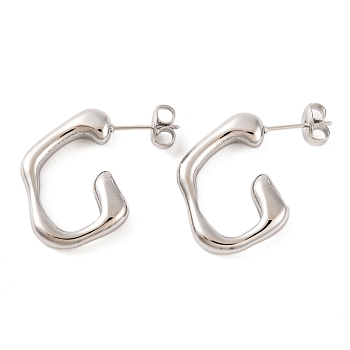 Non-Tarnish 304 Stainless Steel Stud Earrings, C-Shaped, Stainless Steel Color, 23x4mm