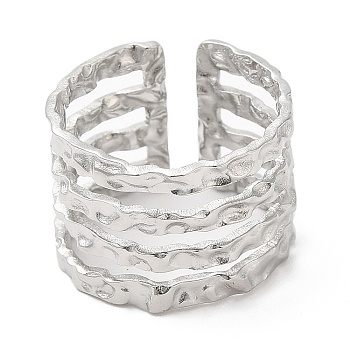 304 Stainless Steel Multi Line Open Cuff Ring for Women, Stainless Steel Color, Inner Diameter: 17mm