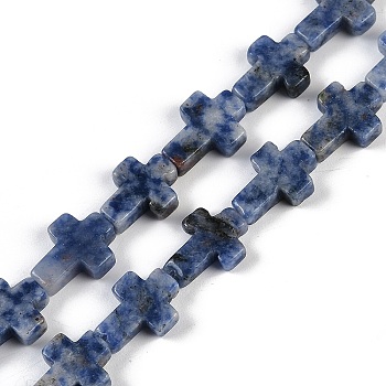 Natural Blue Spot Jasper Beads Strands, Cross, 15x11.5x4.5mm, Hole: 0.7mm, about 25pcs/strand, 15.75''(40cm)