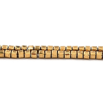 Electroplated Synthetic Non-Magnetic Hematite Beads Strands, Faceted Cube, Golden Plated, 2.5x2.5x2.4mm, Hole: 0.8mm, about 164pcs/strand, 15.16~15.35''(38.5~39cm)