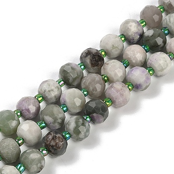 Natural Peace Jade Beads Strands, Faceted, Rondelle, with Seed Beads, 7.5~8x6.5mm, Hole: 1.4mm, about 45~46pcs/strand, 15.75''(40cm)