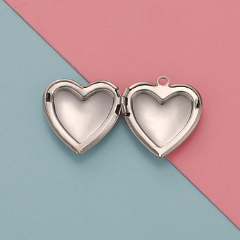 Stainless Steel Locket Pendants, Photo Frame Charms for Necklaces, Heart, Stainless Steel Color, 26x22.6mm