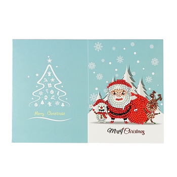 DIY Diamond Painting Greeting Card Kits, including Paper Card, Paper Envelope, Resin Rhinestones, Diamond Sticky Pen, Tray Plate and Glue Clay, Santa Claus, Paper: 180x260mm, 1pc