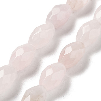 Natural Rose Quartz Beads Strands, Faceted Rice, 12.5x8mm, Hole: 1.2mm, about 16pcs/strand, 7.68''(19.5cm)