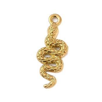 Ion Plating(IP) 304 Stainless Steel Pendants, Snake Charms, Real 18K Gold Plated, 26x10x2.5mm, Hole: 1.6mm