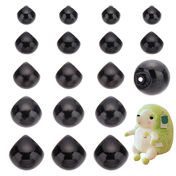 PandaHall Elite 300Pcs 5 Style Resin Imitation Pearl Buttons, Mushroom Buttons, Black, 8~16x8~16mm, Hole: 1.2~2mm