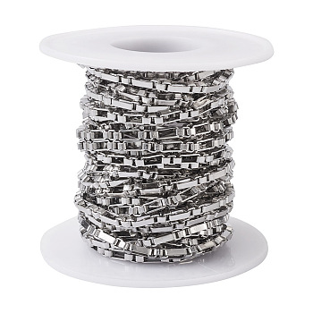 304 Stainless Steel Box Chain, Unwelded, with Spool, Stainless Steel Color, 3mm, about 16.40 Feet(5m)/Roll