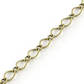 Iron Figaro Chains, Curb Chains, with Spool, Soldered, Antique Bronze, 5.7x3.8x0.5mm, about 328.08 Feet(100m)/roll