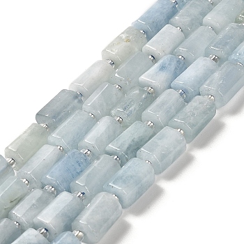 Natural Aquamarine Beads Strands, with Seed Beads, Faceted, Column, 8.5~11x5.5~6.5mm, Hole: 1mm, about 14~15pcs/strand, 7.48''(19cm)
